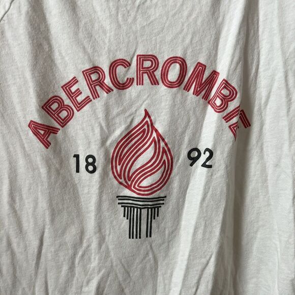 Abercrombie & Fitch Graphic T-Shirt Crop Top Ringer Logo Varsity Stripe White XS - Picture 2 of 7
